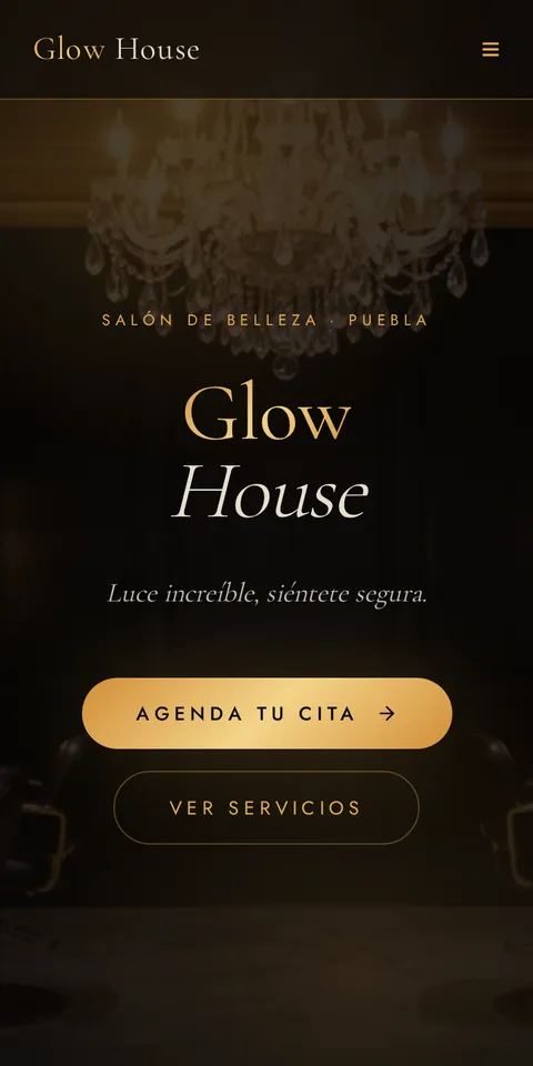 Página de Glow House vista en celular